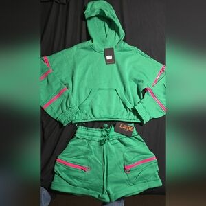 Green Hoodie and Shorts Set